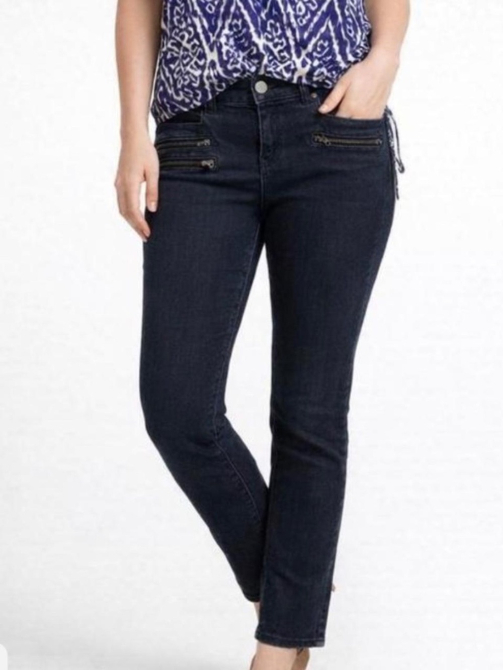 Dark Wash Skinny Moto Biker Jeans Zipper Pockets Size 6
